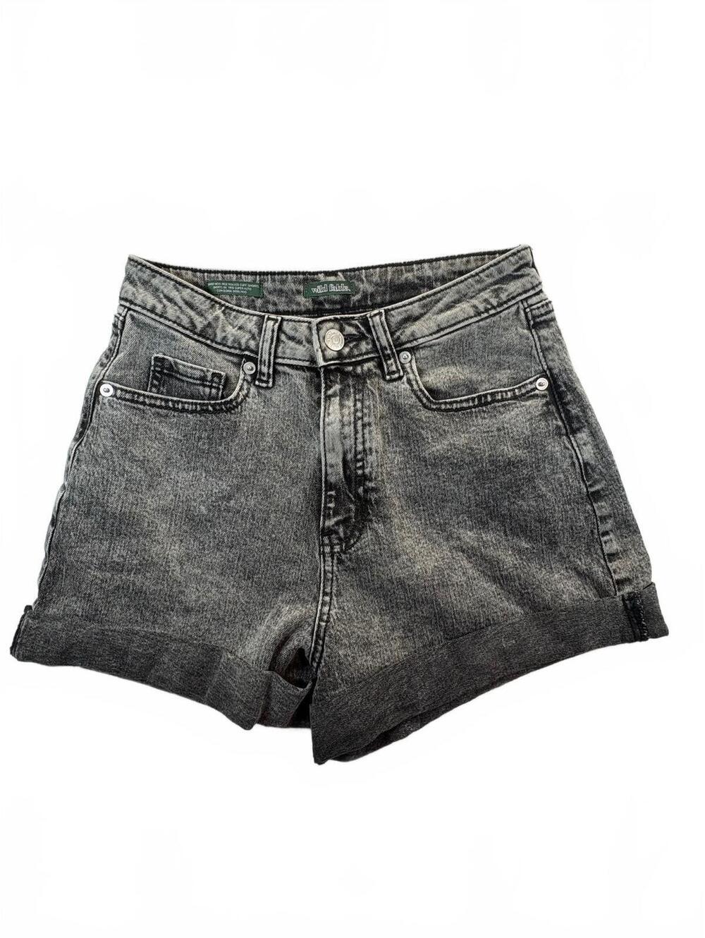 Wild Fable Women’s 0 Black Acid Wash High Rise Rolled Cuff Denim Shorts